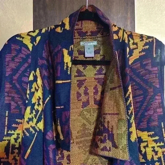 XL New no tags New Direction Weekend brand sweater duster vest "Aztecish" PRINT - Picture 2 of 7